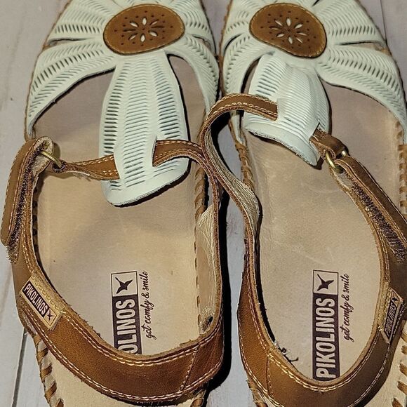 PIKOLINOS Leather Flower Wedge Sandals Puerto Vallerta Size 41 Nata - Picture 8 of 9